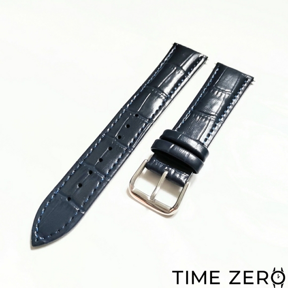 New Dark Blue Genuine Leather Croc. Watch Strap (The Heritage Collection) - Picture 1 of 4
